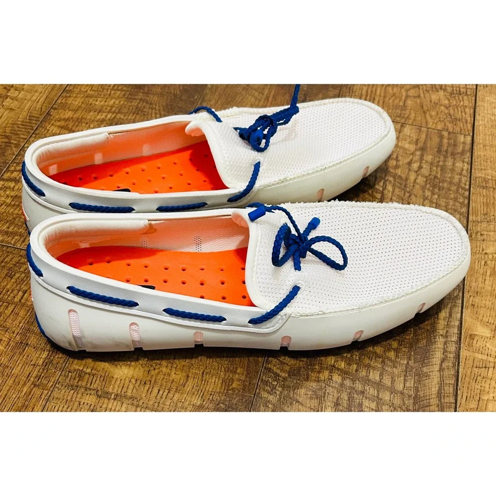 SWIMS UF Braided Lace Loafer Mens White Blue Orange Mesh Water Boat Shoes Siz 10